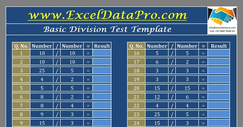 excel test template