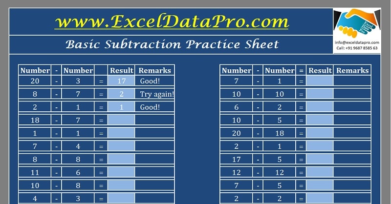 subtract in excel