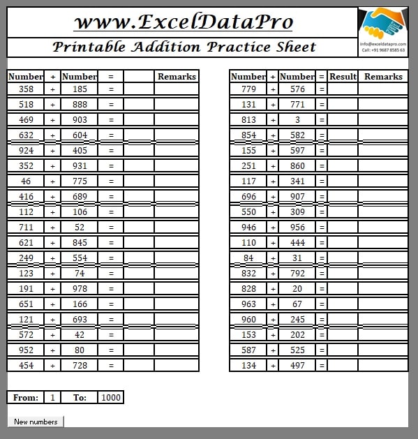 Printable Basic Addition Practice Sheet