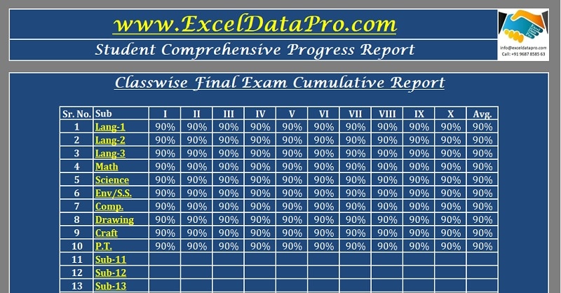 Download Student Comprehensive Progress Report Excel Template Exceldatapro