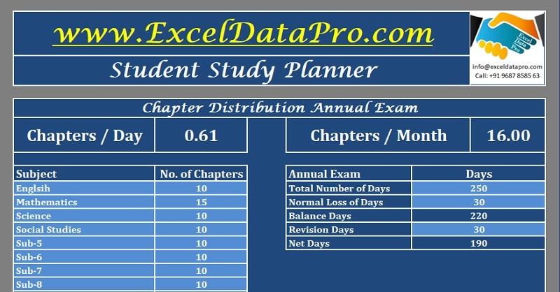 study timetable template excel