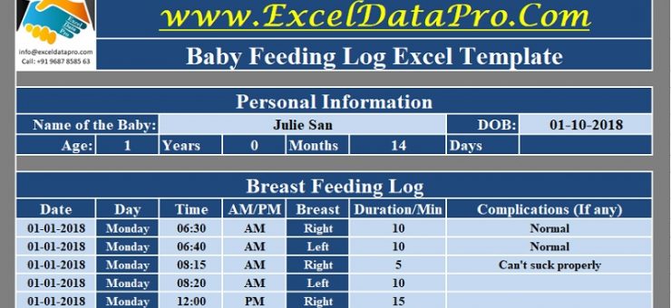 Breastfeeding Log Excel Template