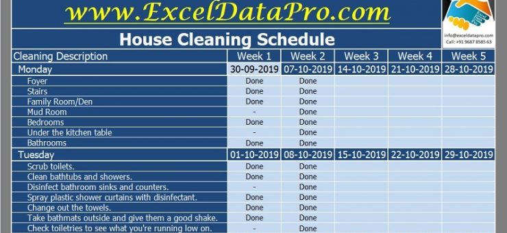 House Cleaning Schedule Excel Template