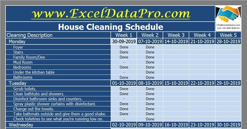 Download House Cleaning Schedule Excel Template ExcelDataPro