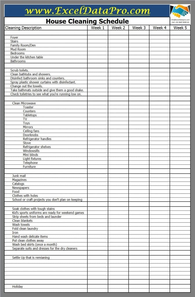 Download House Cleaning Schedule Excel Template Exceldatapro