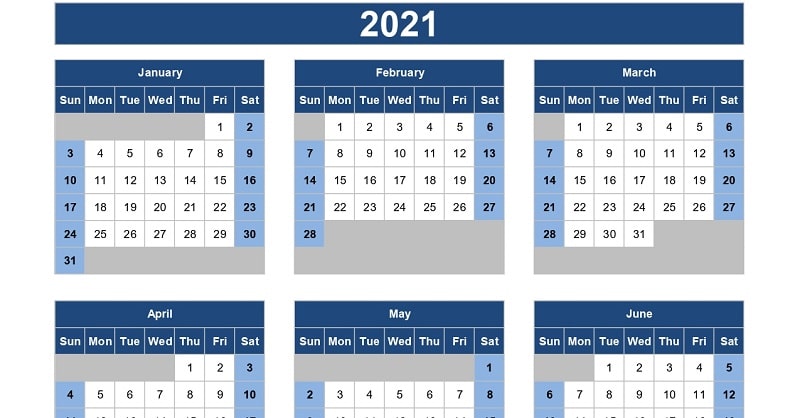 2021 Calendar Template Excel Free Download