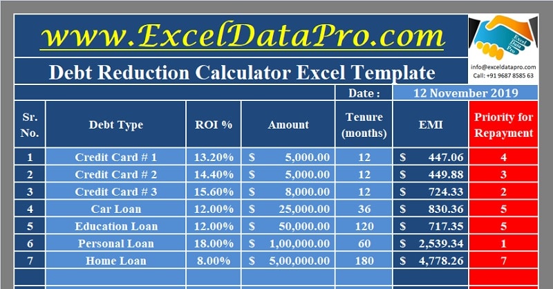 debt reduction excel template