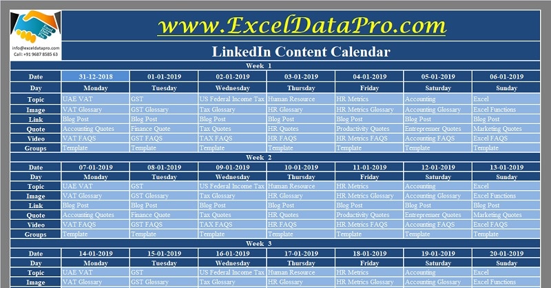 Social Media Content Calendar Template Free Download