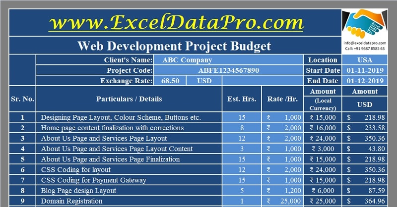 Download Web Development Project Budget Excel Template