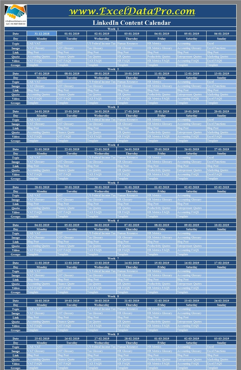 LinkedIn Content Calendar