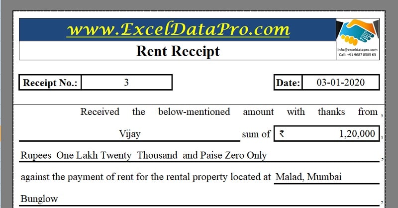 rent receipt excel template