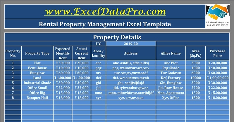 property management templates excel