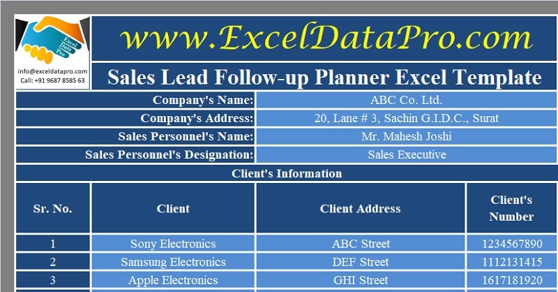 Sales Lead Tracking Template from exceldatapro.com