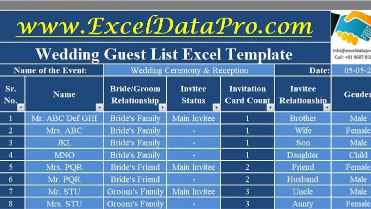 Wedding List Excel Template from exceldatapro.com