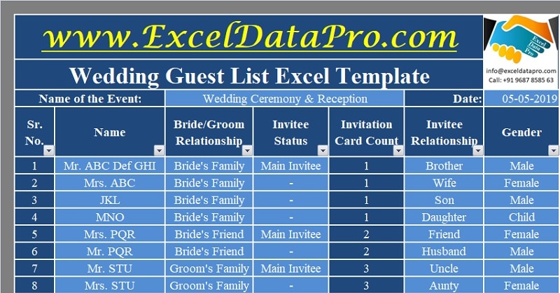 contact list excel template