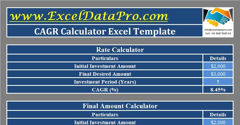 Download CAGR Calculator Excel Template - ExcelDataPro