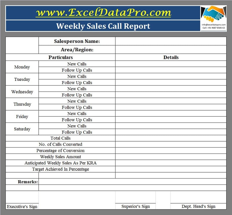 Weekly Call Report Template Excel