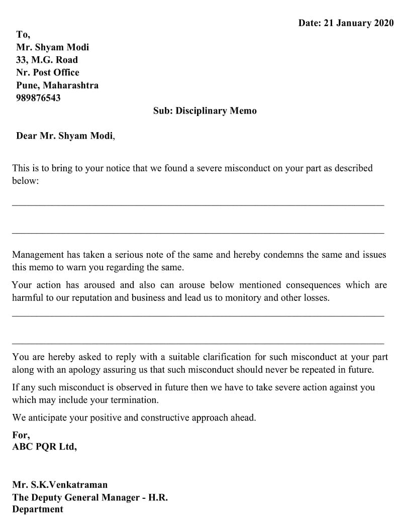 Download Employee Disciplinary Memo Excel Template - ExcelDataPro