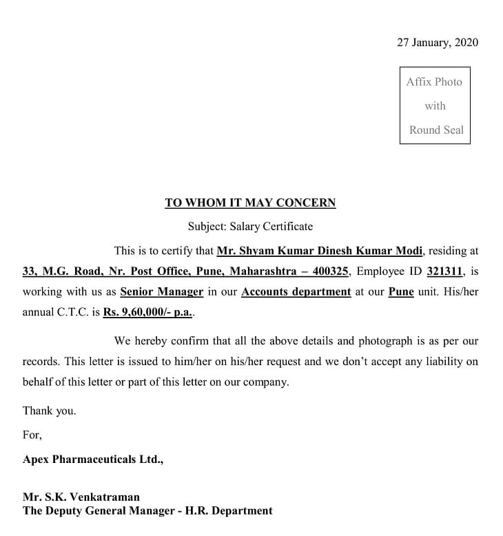 Download Salary Certificate Format Excel Template ...