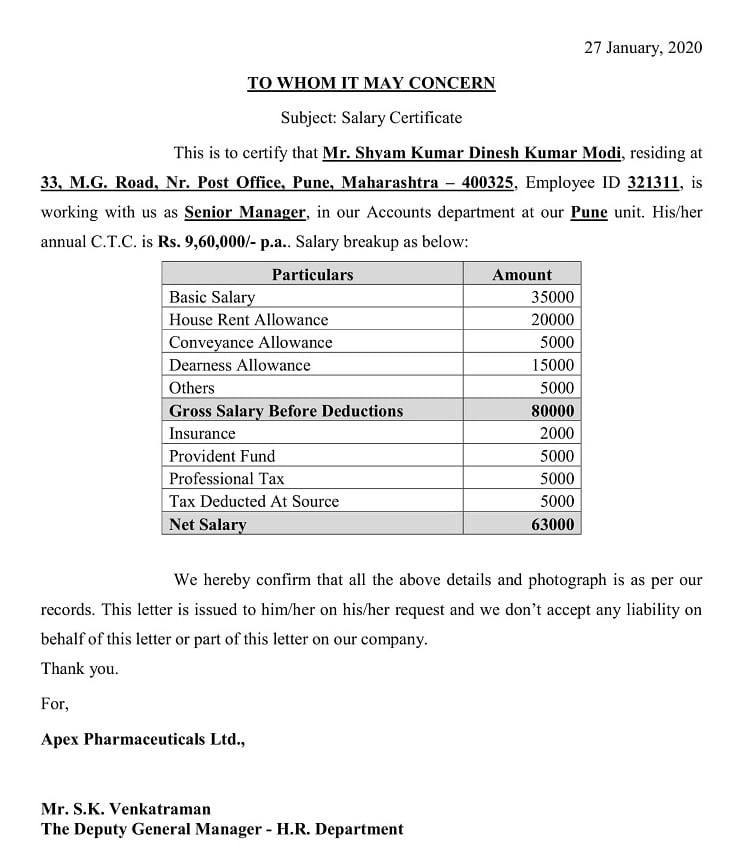 Matchless Info About Salary Certificate Format For Bank Loan It Manager ...