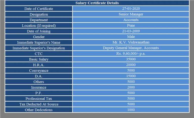 Download Salary Certificate Format Excel Template ExcelDataPro
