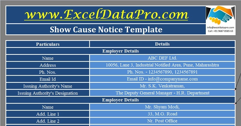 Download Employee Show Cause Notice Excel Template