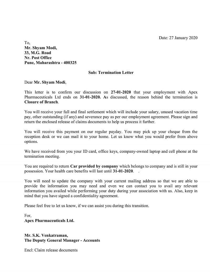 How To Make Company Termination Letter