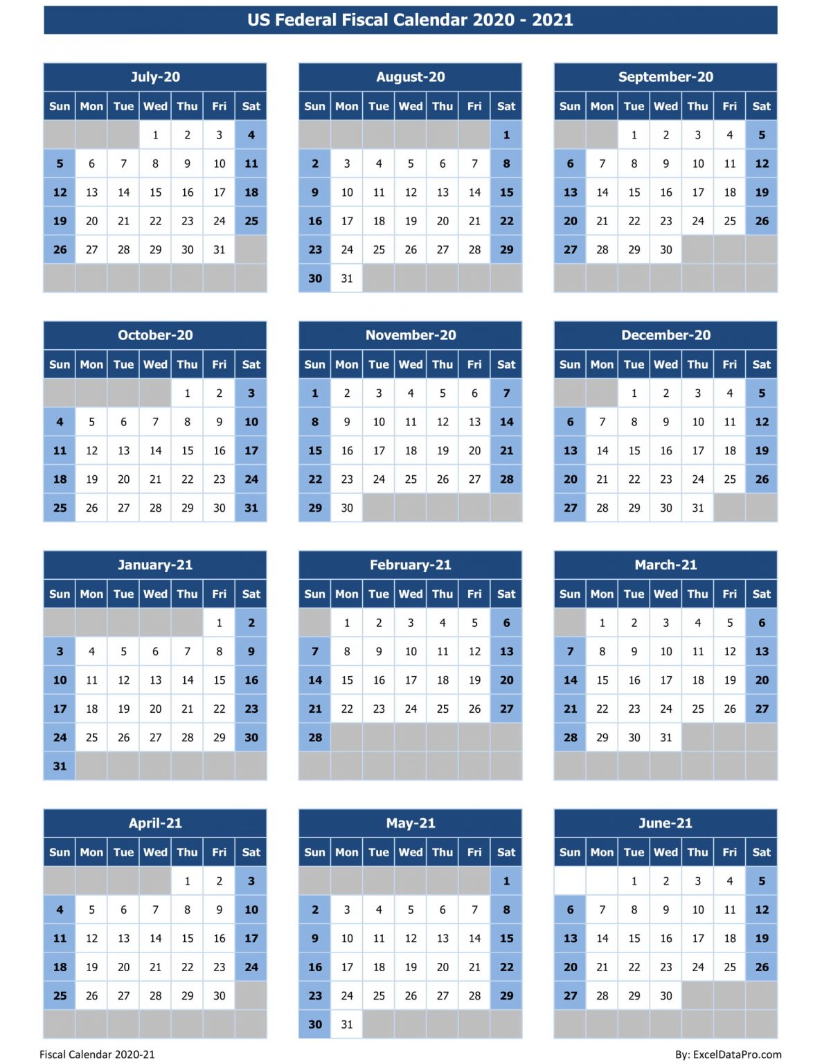 Download US Federal Fiscal Calendar 2020 21 Excel Template ExcelDataPro