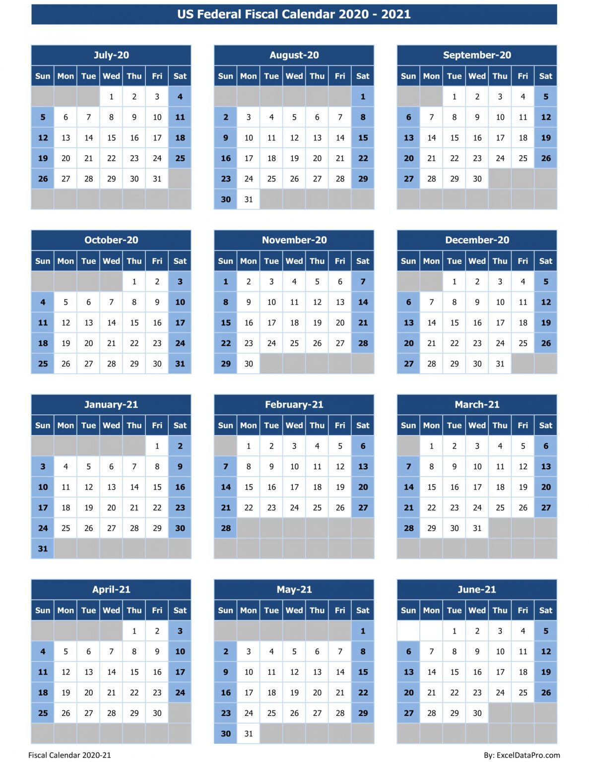 Download US Federal Fiscal Calendar 2020 21 Excel Template ExcelDataPro
