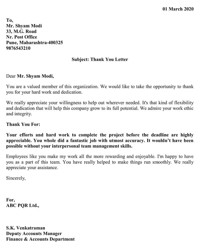 Download Employee Thank You Letter Excel Template ExcelDataPro