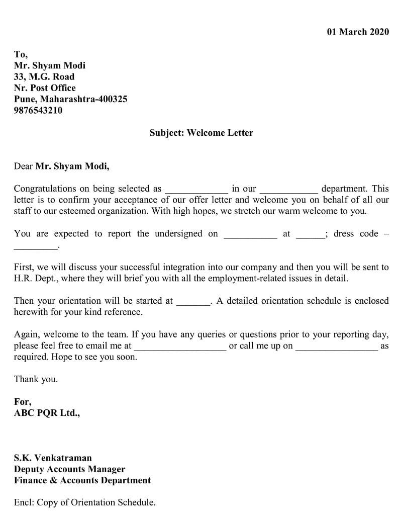 Welcome Letter To New Employee Sample from exceldatapro.com
