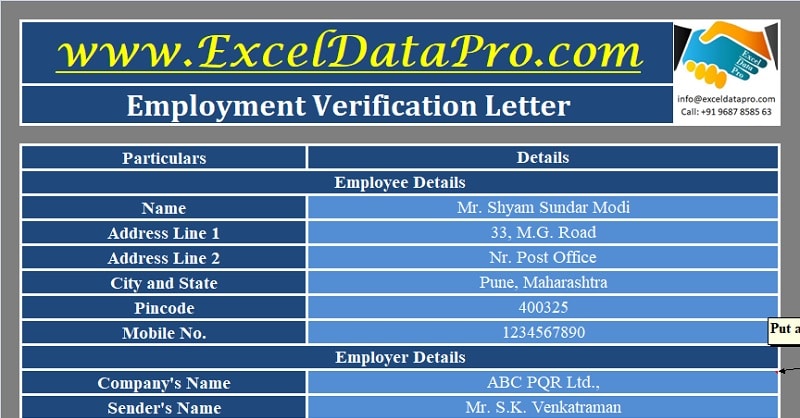 Download Employment Verification Letter Excel Template