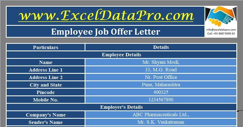 Offer Employment Letter Template from exceldatapro.com