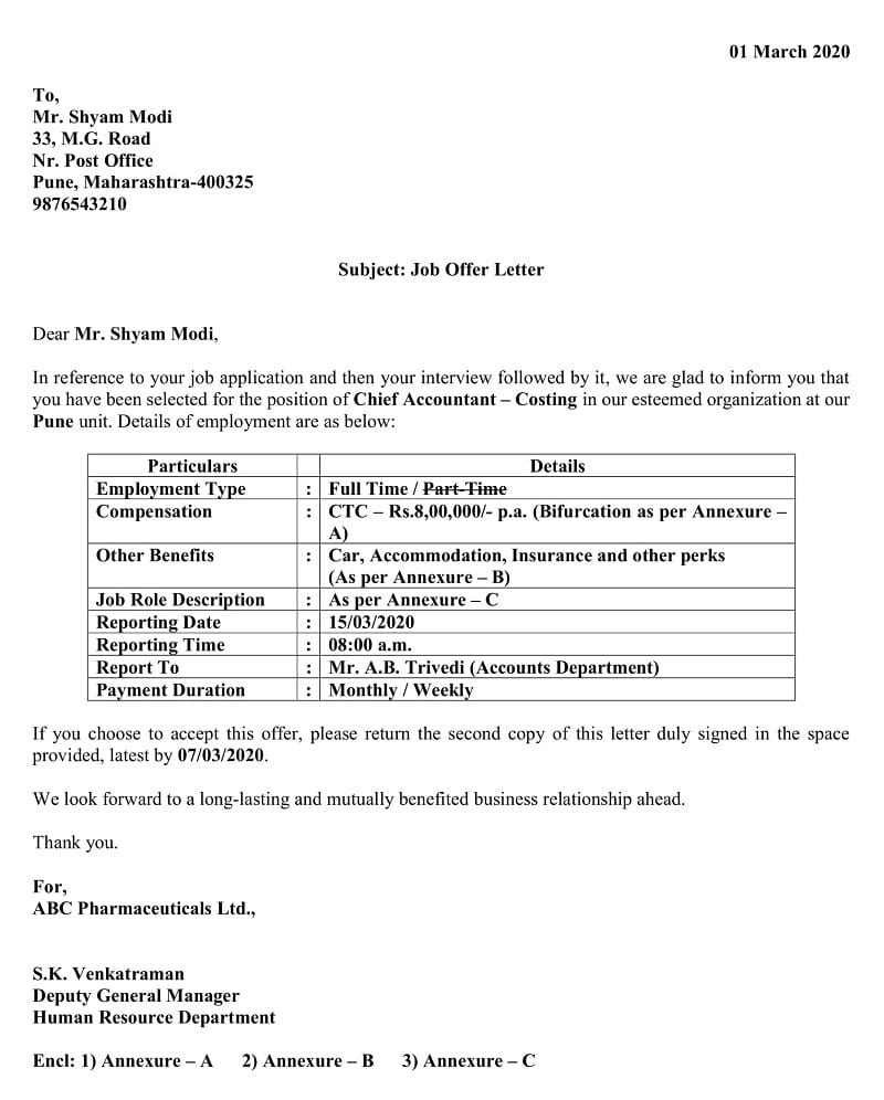 Download Job Offer Letter Excel Template - ExcelDataPro