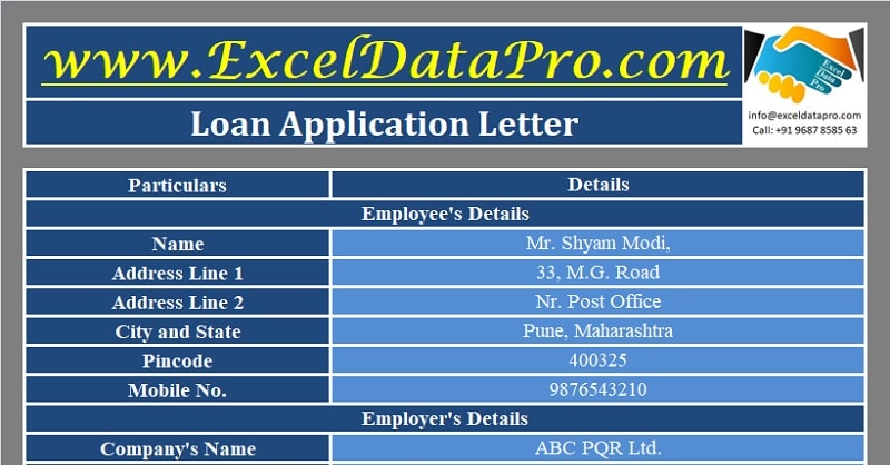 Download Loan Application Letter Excel Template