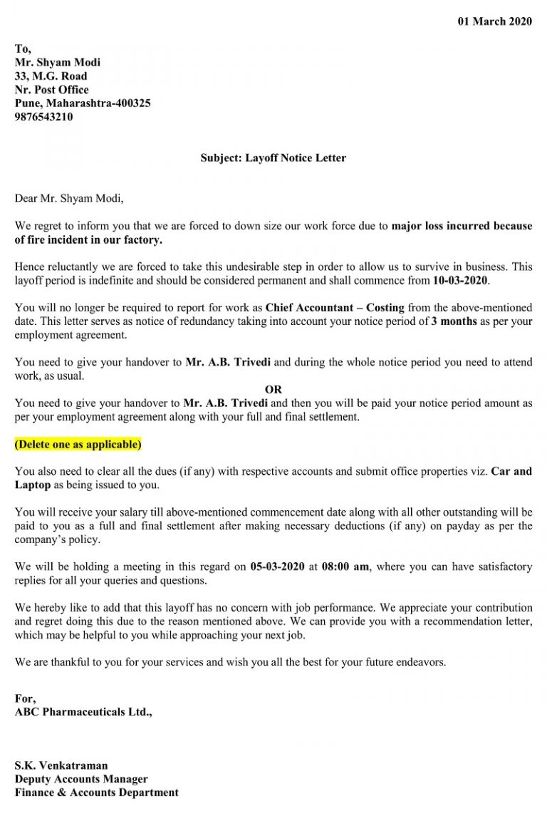 Download Layoff Notice Letter Excel Template ExcelDataPro