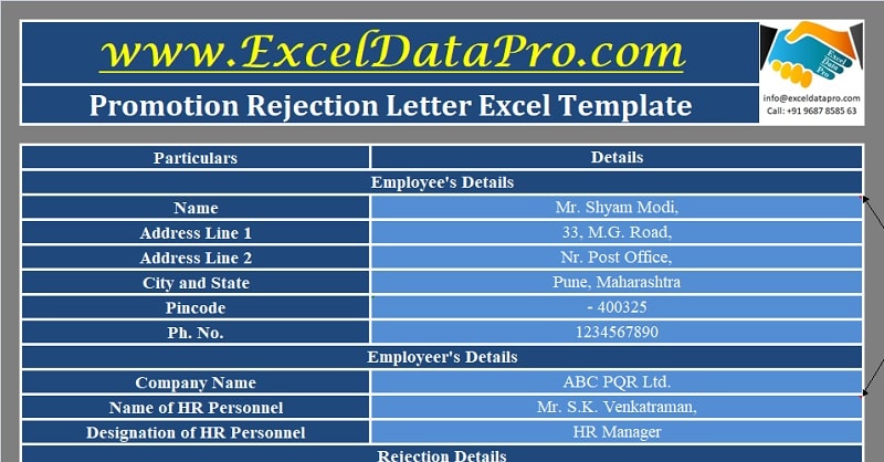 Download Promotion Rejection Letter Excel Template