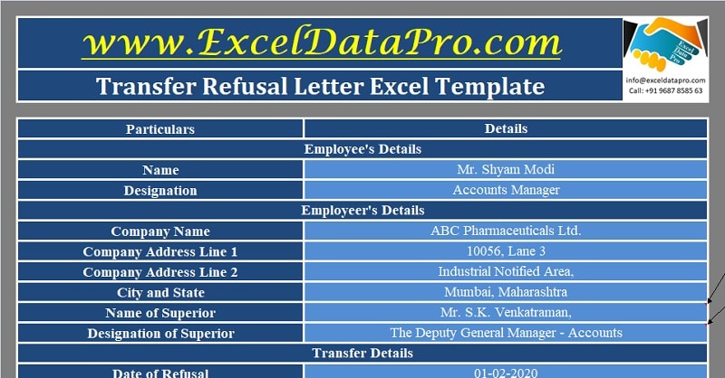 Download Transfer Refusal Letter Excel Template