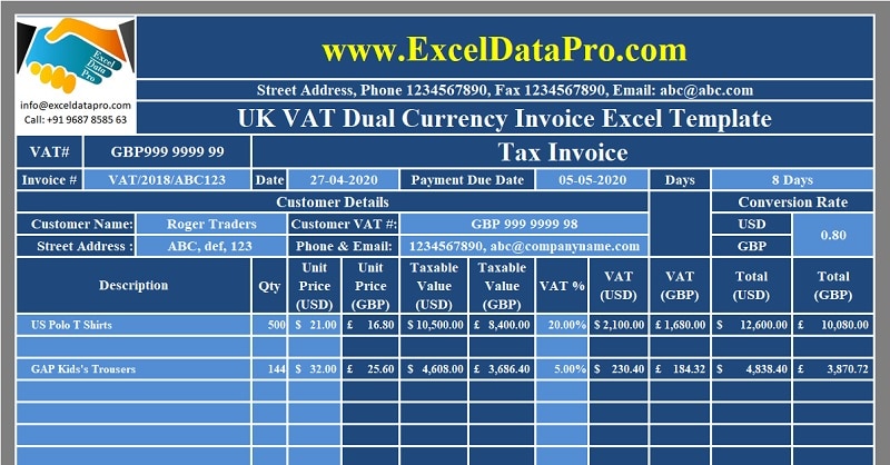 Download Invoice Template Uk In Excel PNG