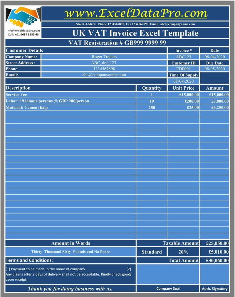 Download UK VAT Invoice Excel Template - ExcelDataPro Intended For Hmrc Invoice Template