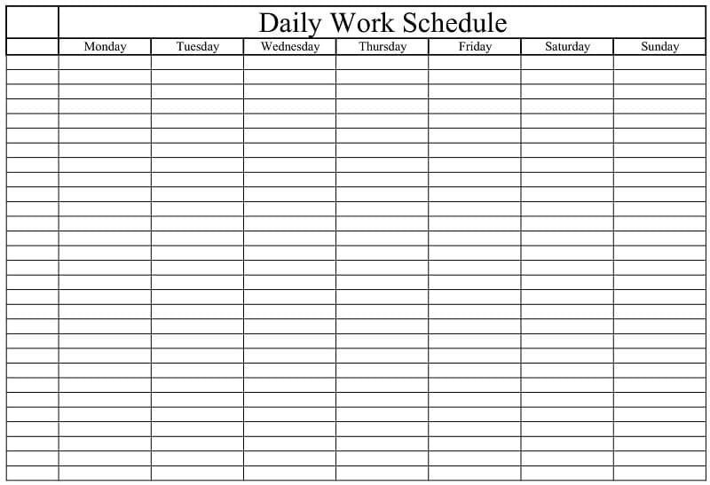 Daily Work Schedule Template Printable - Printable Templates